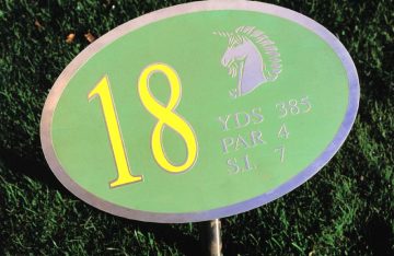 18th hole stainless reverse engraved, green and yellow backfill