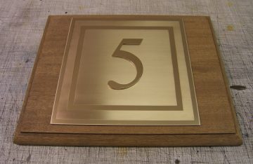 Hotel Number, cut out number on brushed and engraved Brass