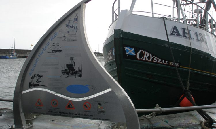 Part of a series of signs for Arbroath harbour area