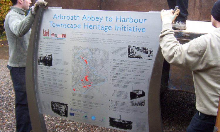 Part of a series of signs for Arbroath harbour area