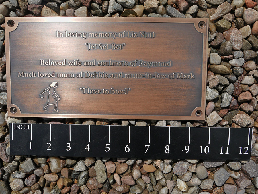Engraved memorial plaques: Reverse unfilled bronze memorial plaque