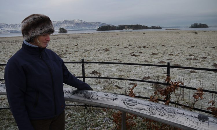 Vane Farm frozen oval viewpoint sign at Loch Leven