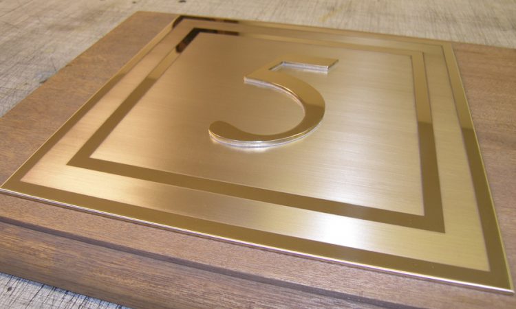 Hotel Number, cut out number on brushed and engraved Brass